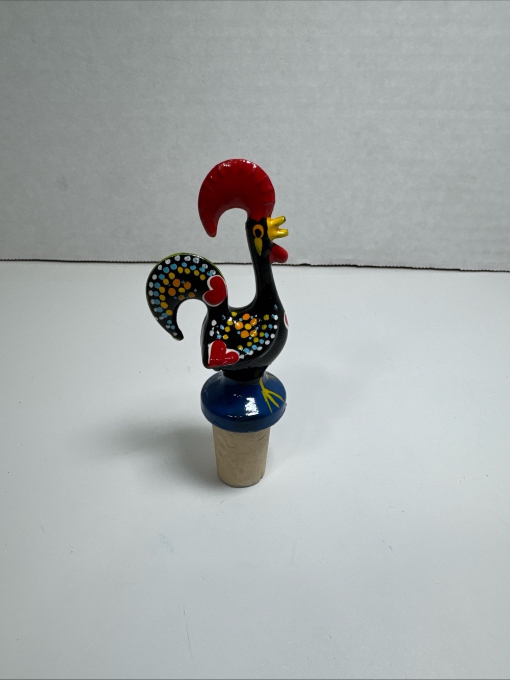 Rooster Galo de Barcelos  Ceramic & Cork Wine Bottle Stopper 4.5"  New